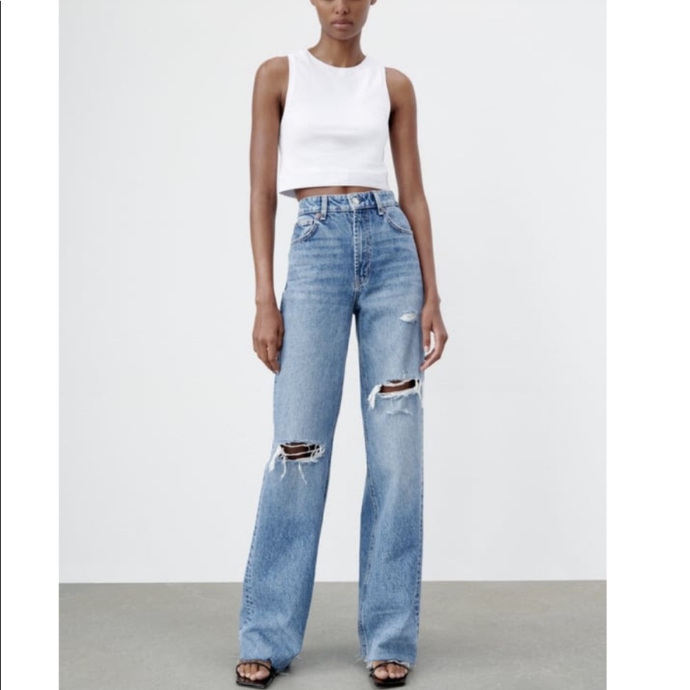 Zara NWT Ripped Wide Leg Jeans
